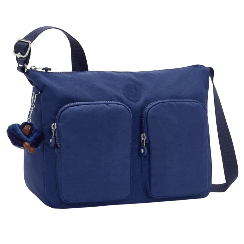 Kipling Sidney Crossbody Bag Ink Blue Tonal Nylon Shoulder Bag Monkey Charm